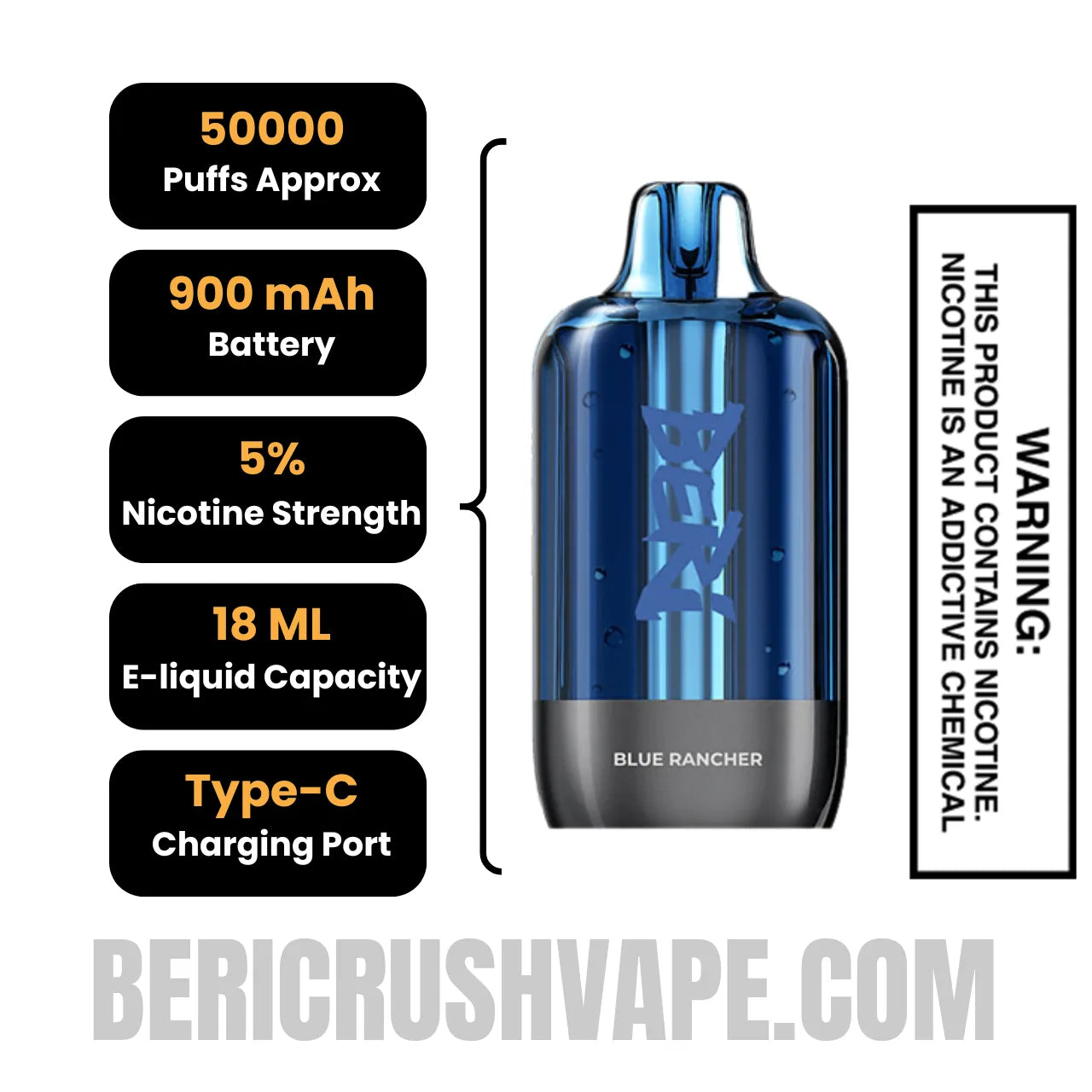 Blue Rancher Beri Cliq 50K Disposable Vape Pod Specifications Blue Rancher Beri Cliq 50K Disposable Vape Pod Specifications