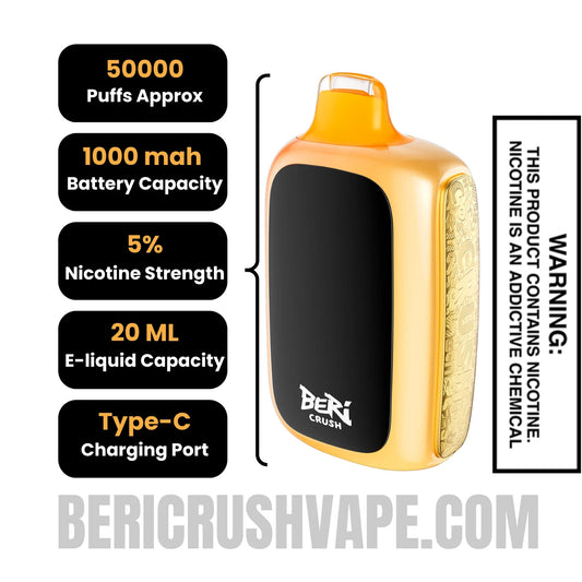 Mango Bomb Beri Crush 50K Disposable Vape Specifications Mango Bomb Beri Crush 50K Disposable Vape Specifications