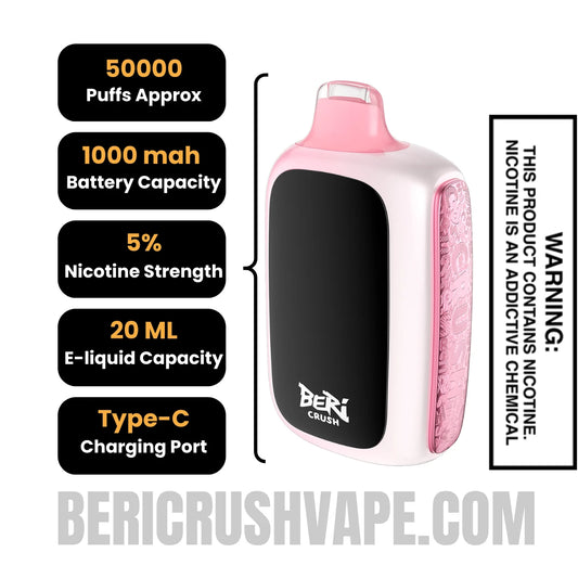 White Strawberry Beri Crush 50K Disposable Vape Specifications White Strawberry Beri Crush 50K Disposable Vape Specifications