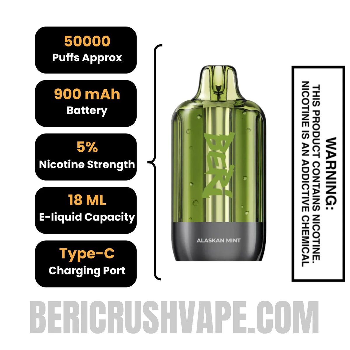 Alaskan Mint Beri Cliq 50K Disposable Vape Pod Specifications