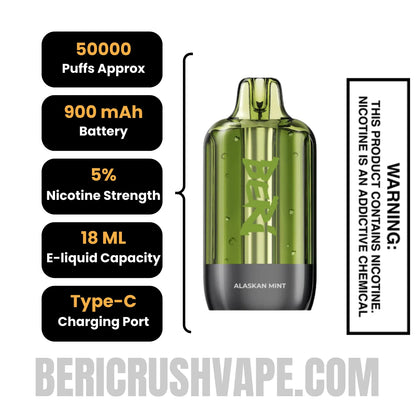 Alaskan Mint Beri Cliq 50K Disposable Vape Pod Specifications