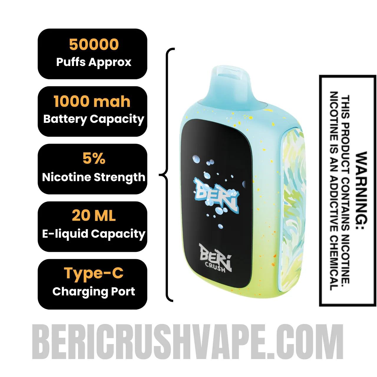 Blue Coconut Beri Crush 50K Disposable Vape Specifications