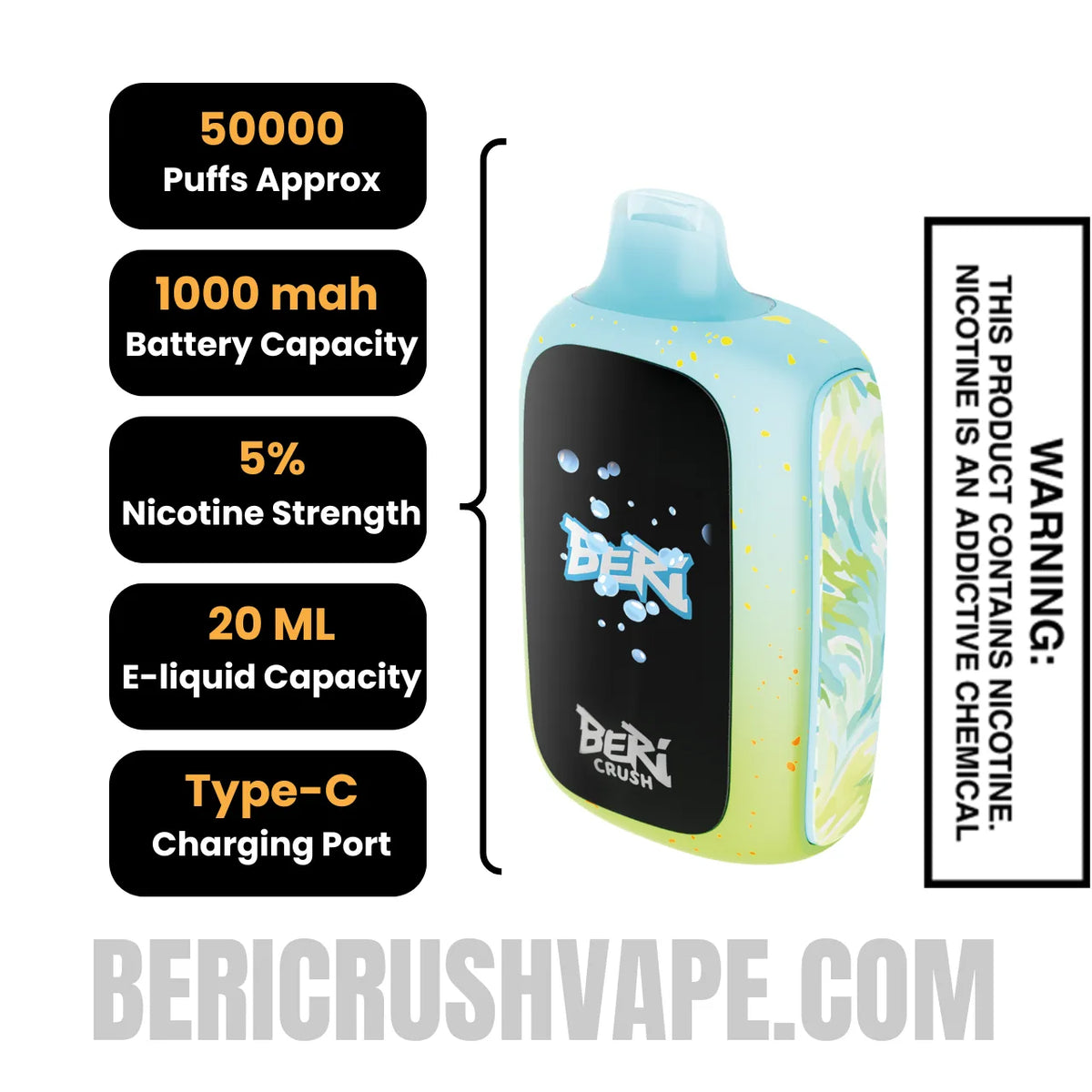 Blue Coconut Beri Crush 50K Disposable Vape Specifications