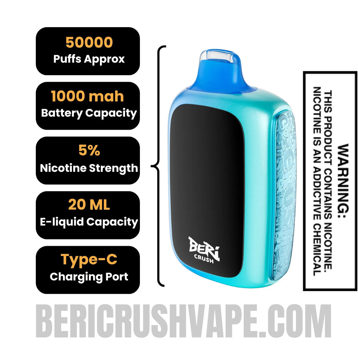Blue Razz Ice Beri Crush 50K Disposable Vape Specifications