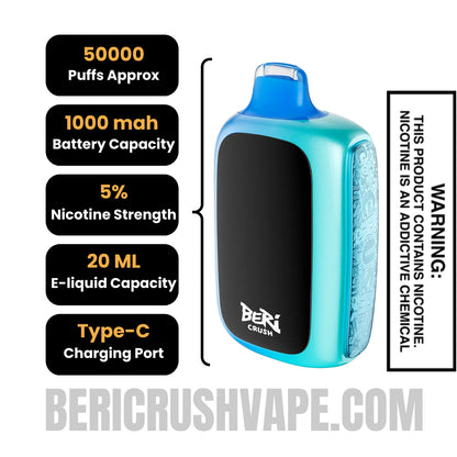 Blue Razz Ice Beri Crush 50K Disposable Vape Specifications
