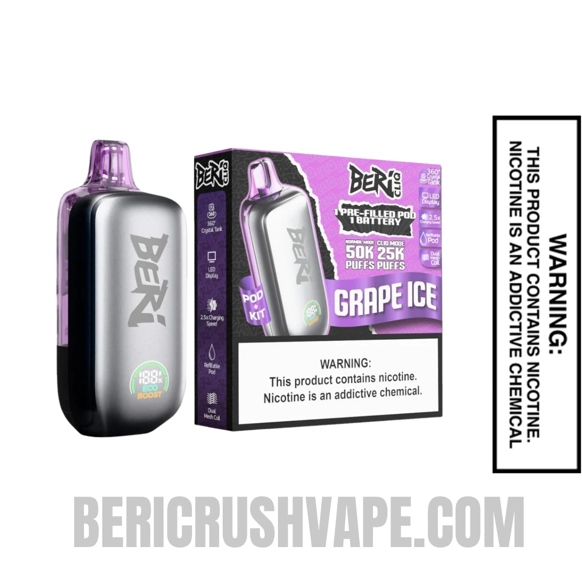 Grape Ice Beri Cliq 50K Disposable Vape Kit With Package Box