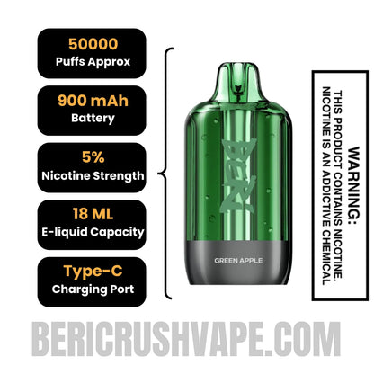 Green Apple Beri Cliq 50K Disposable Vape Pod Specifications