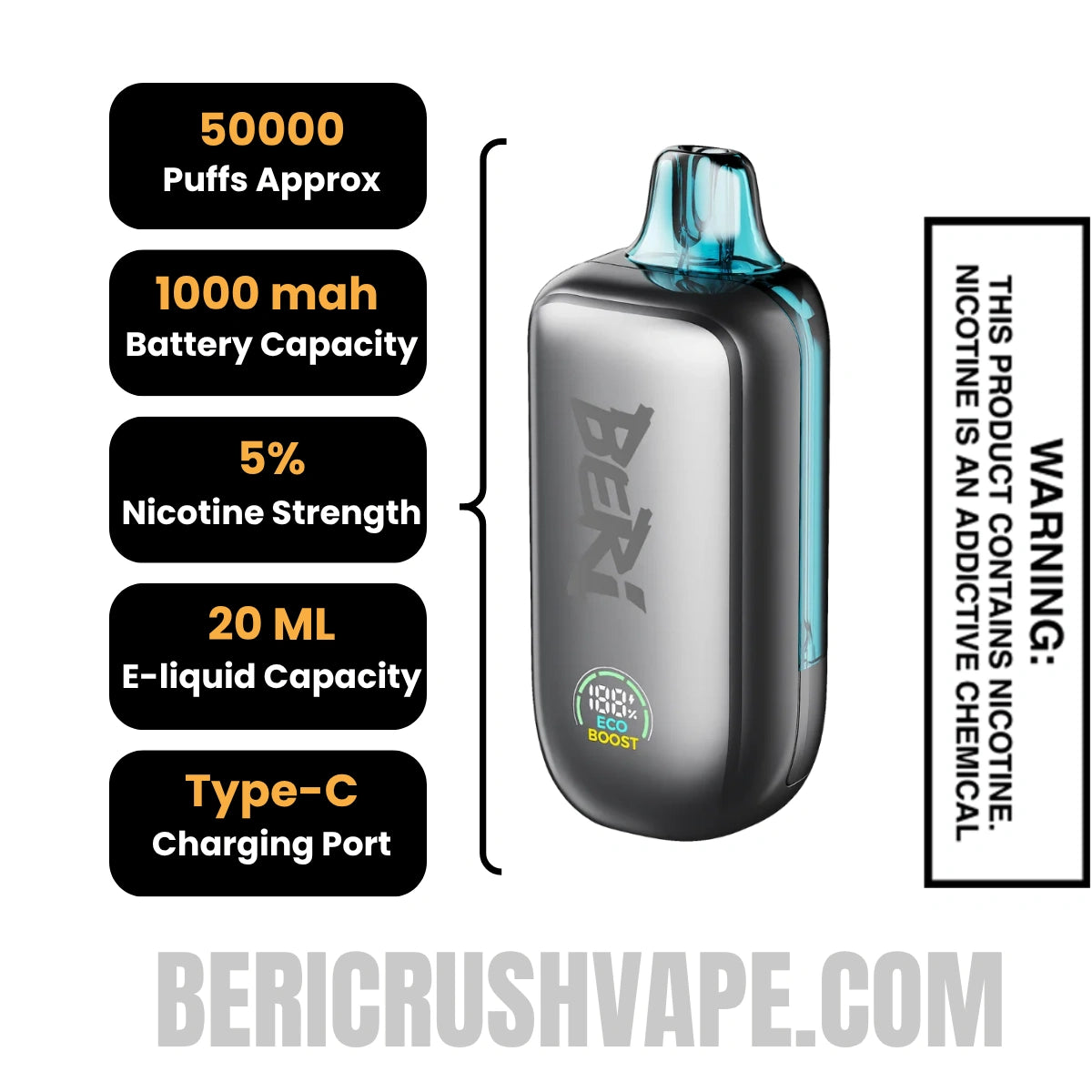 Miami Mint Beri Cliq 50K Disposable Vape Kit Specifications