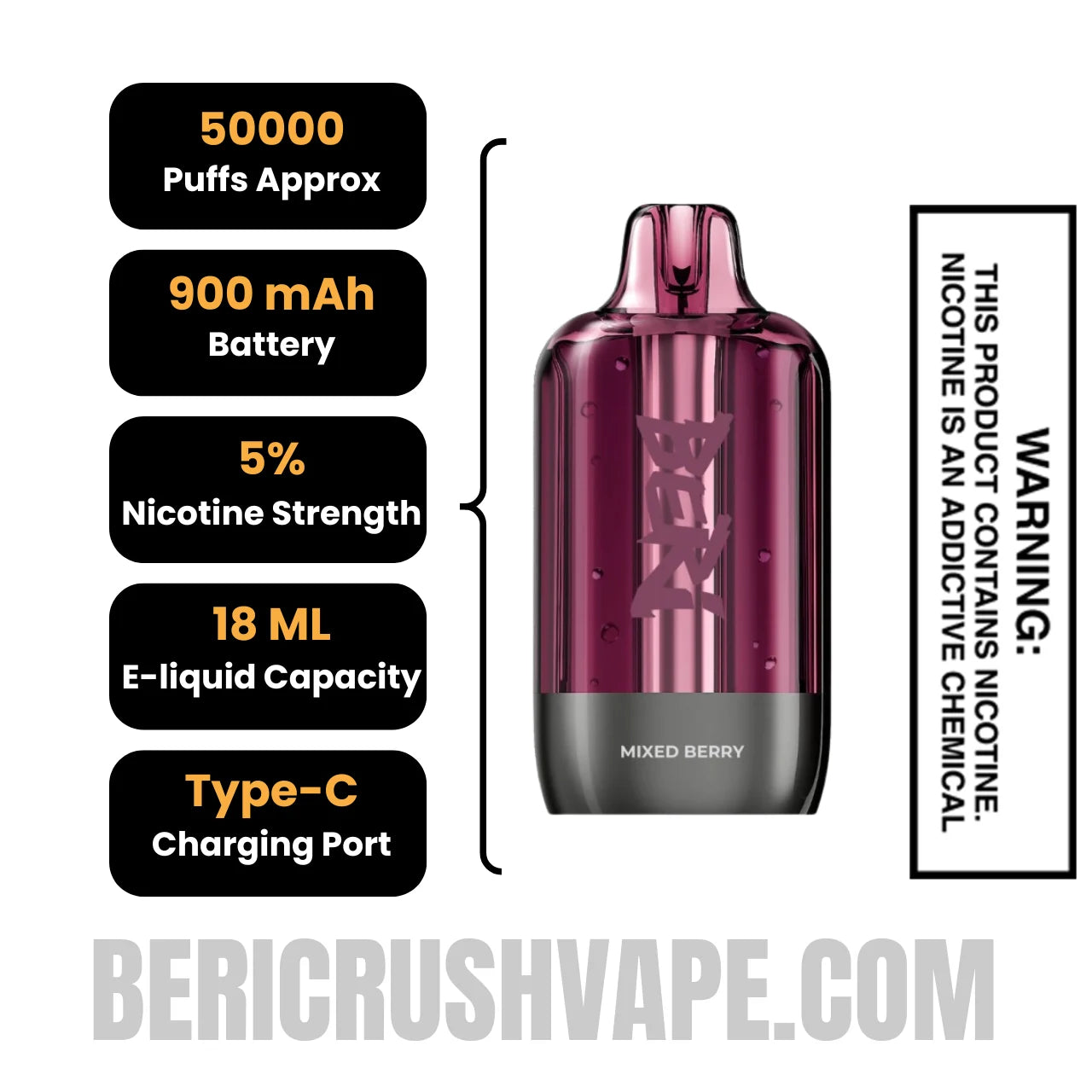 Mixed Berry Beri Cliq 50K Disposable Vape Pod Specifications
