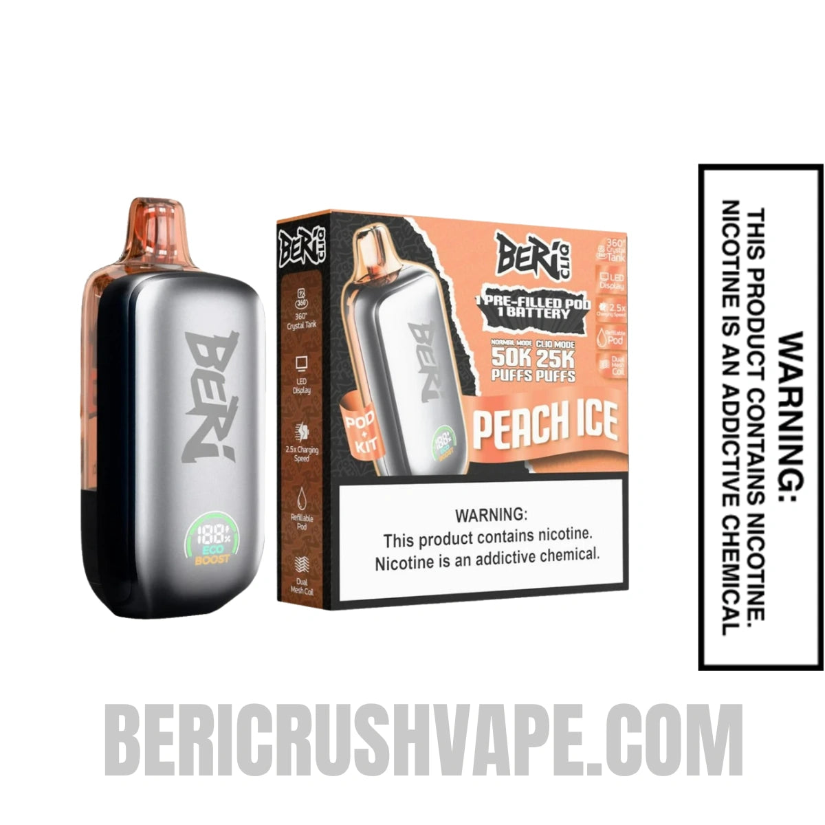 Peach Ice Beri Cliq 50K Disposable Vape Kit With Package Box