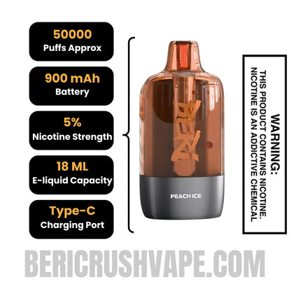 Peach Ice Beri Cliq 50K Disposable Vape Pod Specifications