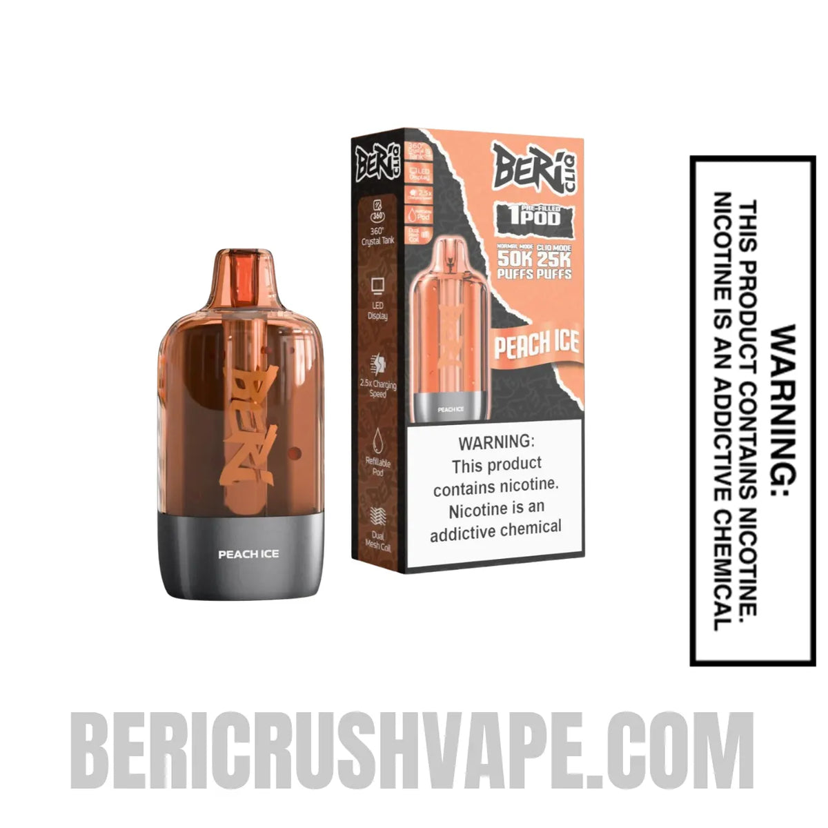 Peach Ice Beri Cliq 50K Disposable Vape Pod with Package Box