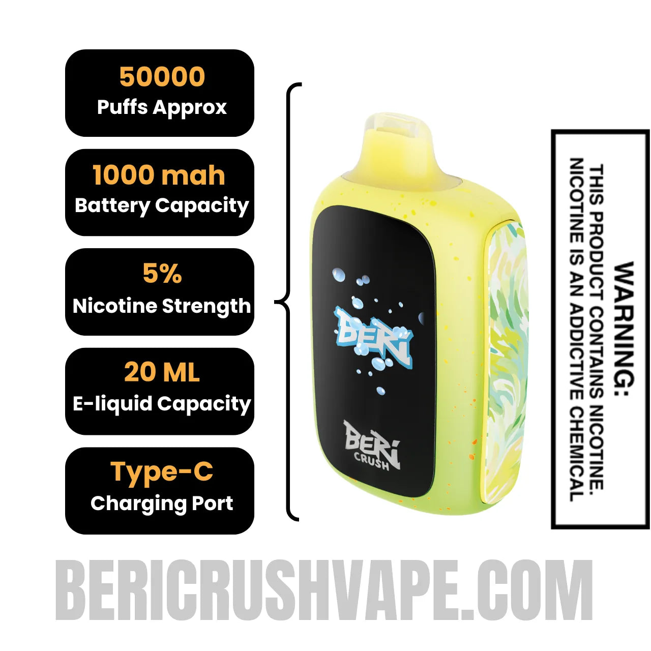 Pineapple Passion Punch Beri Crush 50K Disposable Vape Specificaion