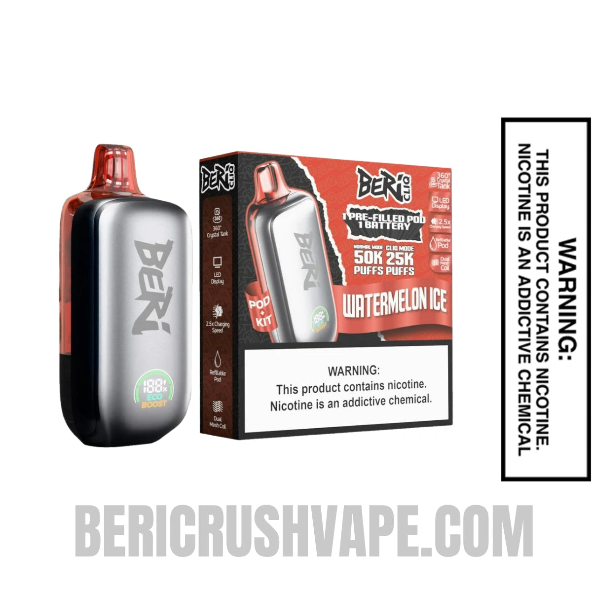 Watermelon Ice Beri Cliq 50K Disposable Vape Kit with Package Box