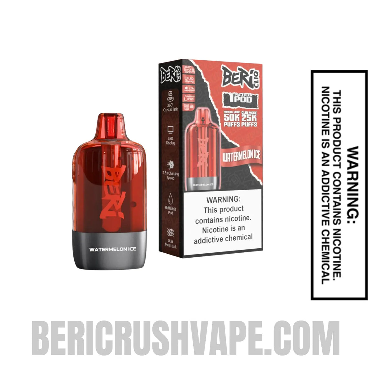 Watermelon Ice Beri Cliq 50K Disposable Vape Pod with Package Box