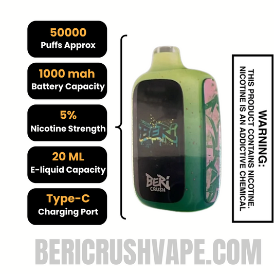 WatermelonRefreshBeriCrush50KDisposableVapeSpecifcations