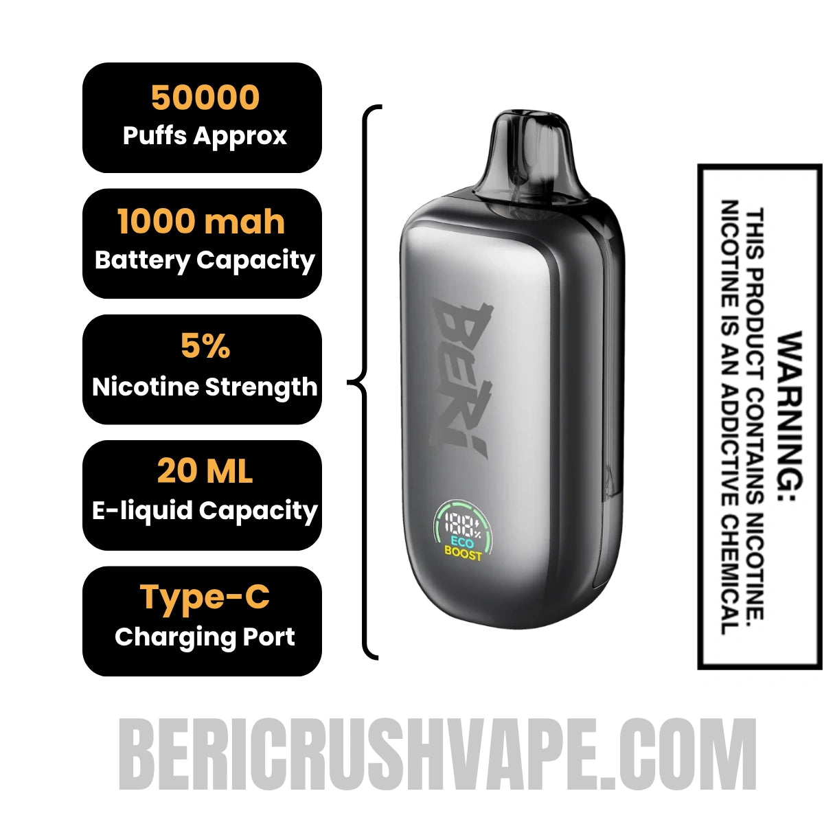 White Gami Beri Cliq 50K Disposable Vape Kit Specifications