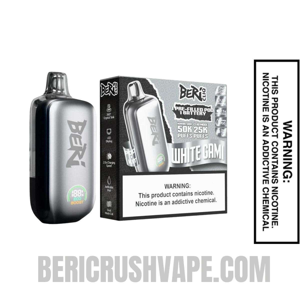 White Gami Beri Cliq 50K Disposable Vape Kit With Package Box