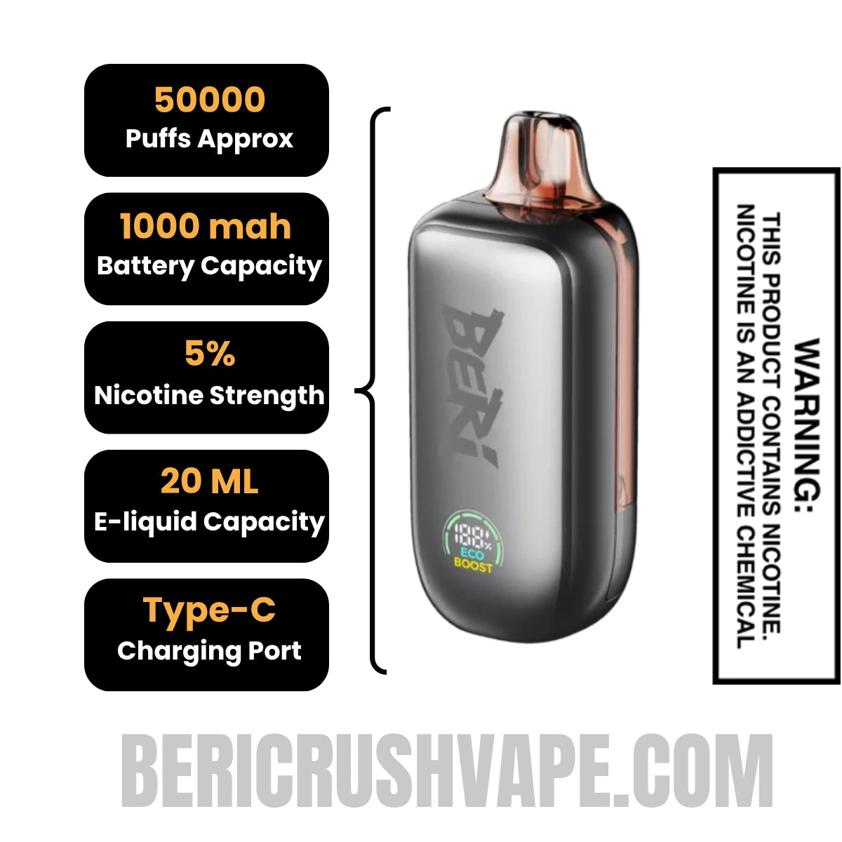 White Strawberry Beri Cliq 50K Disposable Vape Kit Specifications