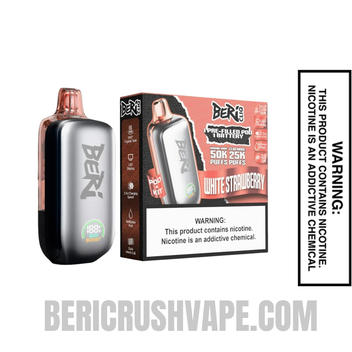 White Strawberry Beri Cliq 50K Disposable Vape Kit With Package Box