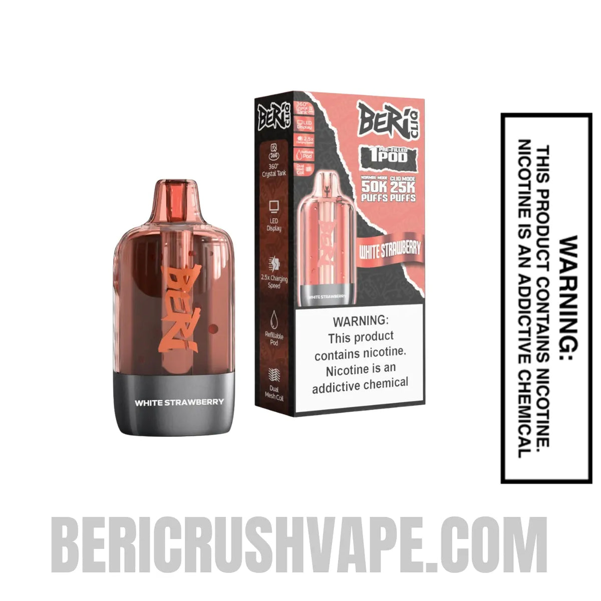 White Strawberry Beri Cliq 50K Disposable Vape Pod with Package Box