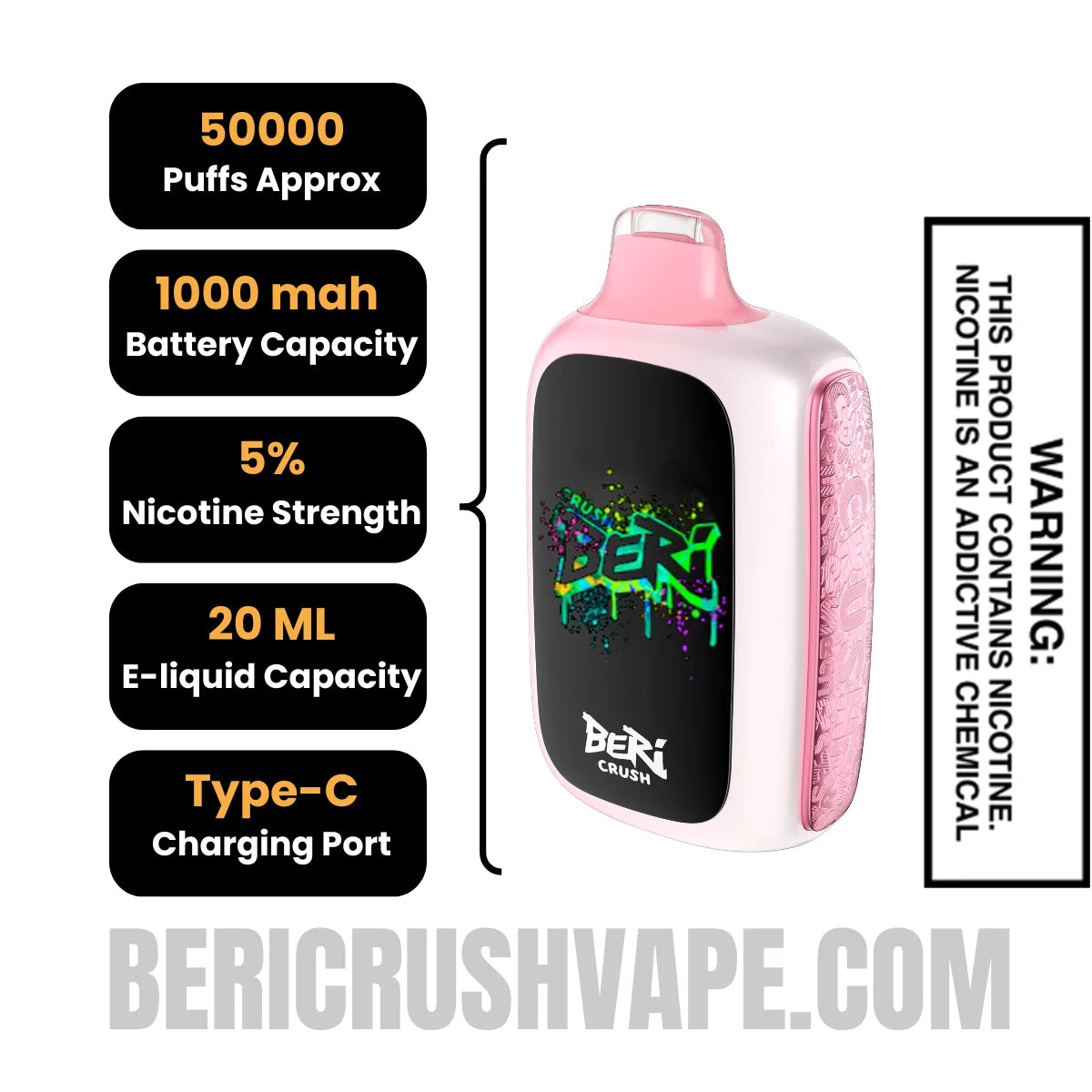 White_Strawberry_Beri_Crush_50K_Disposable_Vape_Specifications